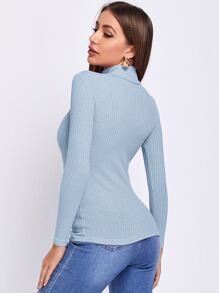 SHEIN Essnce 素色羅紋針織T恤 - 淺藍色 - 查看 2