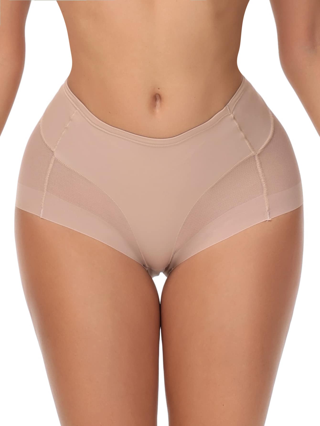 Contrast Mesh Shapewear Panty - Apricot - View 1