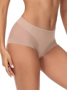 Contrast Mesh Shapewear Panty - Apricot - View 3