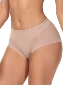Contrast Mesh Shapewear Panty - Apricot - View 4