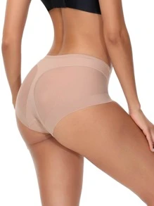 Contrast Mesh Shapewear Panty - Apricot - View 5