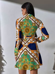 Đầm Nút phía trước Họa tiết khăn Thanh lịch - Nhiều màu - Xem 2