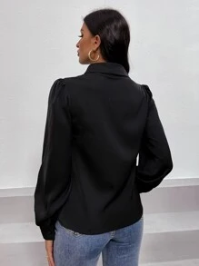 SHEIN Clasi Camisa con encaje con diseño de solapa - Negro - Ver 2