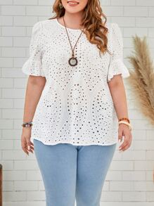 EMERY ROSE Blusa de manga con volante schiffy - Blanco - Ver 1