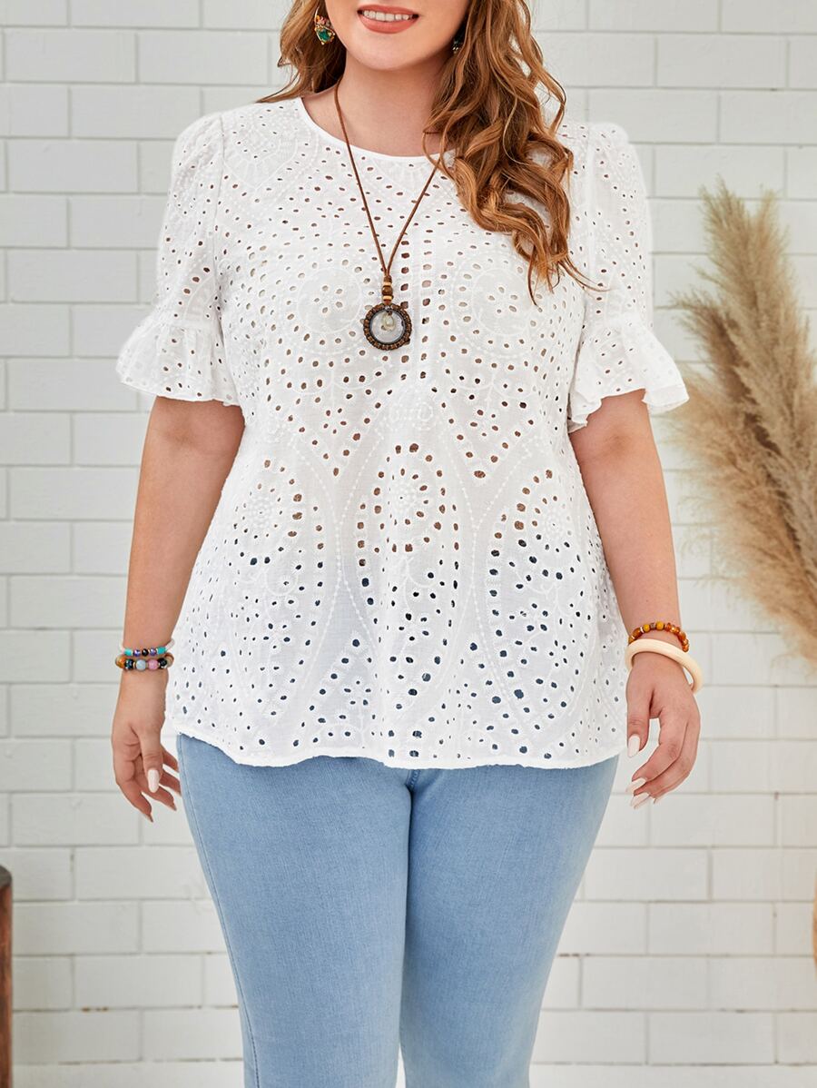 EMERY ROSE Blusa de manga con volante schiffy - Blanco - Ver 1