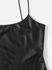 SHEIN Essnce 素色皮革穿搭吊帶連體衣 - 黑色 - 查看 3
