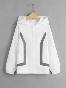 SHEIN Boys Contrast Tape Raglan Sleeve Zipper Hooded Jacket - White - View 1