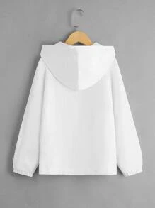 SHEIN Boys Contrast Tape Raglan Sleeve Zipper Hooded Jacket - White - View 2