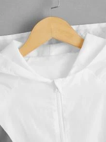 SHEIN Boys Contrast Tape Raglan Sleeve Zipper Hooded Jacket - White - View 3