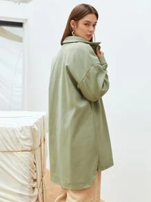 SHEIN Áo khoác ngoài nữ Túi Nút phía trước màu trơn Giải trí - Màu xanh Bạc hà - Xem 2