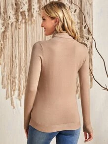 EMERY ROSE Áo len nữ màu trơn Giải trí - Màu be - Xem 2