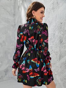 SHEIN Đầm viền lá sen Xù Dải chun Loại bướm Thanh lịch - Nhiều màu - Xem 2