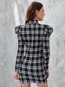 SHEIN Privé Đầm Sọc ca rô Thanh lịch - Đen và trắng - Xem 2