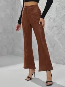 SHEIN Pantalones acampanados unicolor con cremallera - Café integral - Ver 1