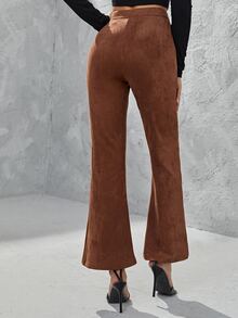 SHEIN Pantalones acampanados unicolor con cremallera - Café integral - Ver 2