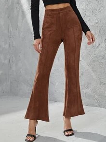 SHEIN Pantalones acampanados unicolor con cremallera - Café integral - Ver 5
