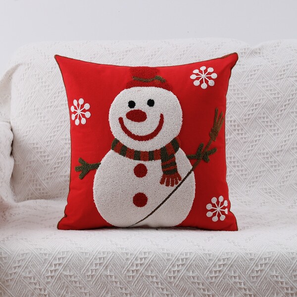 

Christmas Snowman Embroidery Cushion Cover Without Filler, Multicolor