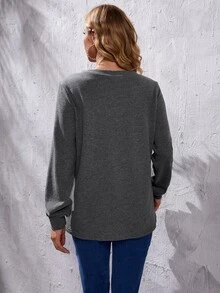 SHEIN Maternity Grommet Lace Up Front Sweatshirt - Dark Grey - View 2