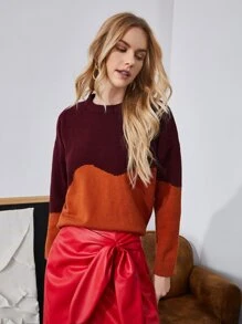 SHEIN Drop Shoulder Colorblock Sweater - Multicolor - View 3