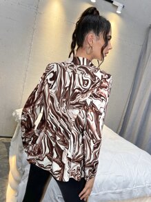 SHEIN 大理石圖案西裝領西裝外套 - 彩色 - 查看 2