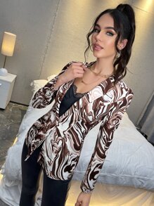 SHEIN 大理石圖案西裝領西裝外套 - 彩色 - 查看 3