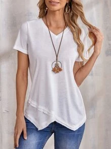 EMERY ROSE Hanky Hem Solid Tee - White - View 1
