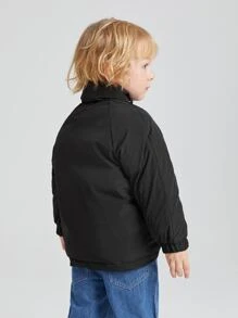 SHEIN Young Boy Contrast Panel Slant Pockets Raglan Sleeve Padded Coat - Black - View 2