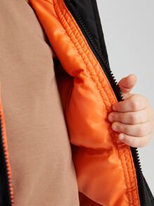 SHEIN Young Boy Contrast Panel Slant Pockets Raglan Sleeve Padded Coat - Black - View 5