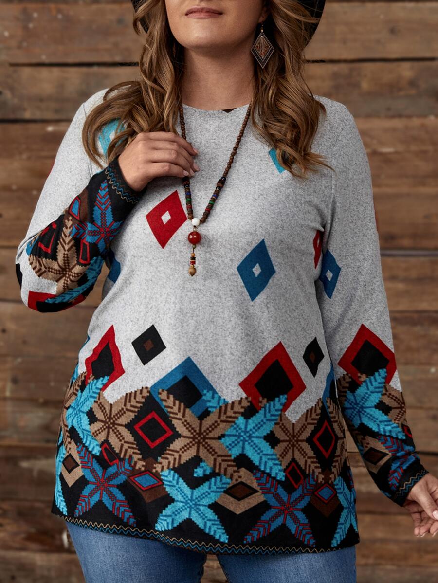 EMERY ROSE Plus Graphic & Argyle Print Tee - Multicolor - View 1