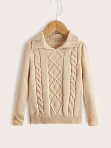 小女童麻花編織套頭毛衣 - 杏色 - 查看 1