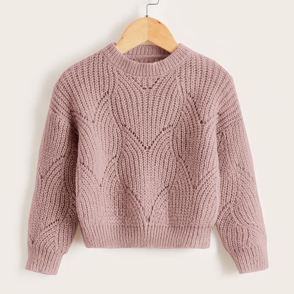 

Toddler Girls Pointelle Knit Drop Shoulder Sweater, Dusty pink