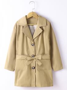 女孩西裝領雙口袋腰帶風衣外套