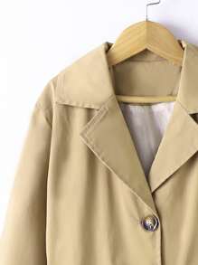 女孩西裝領雙口袋腰帶風衣外套