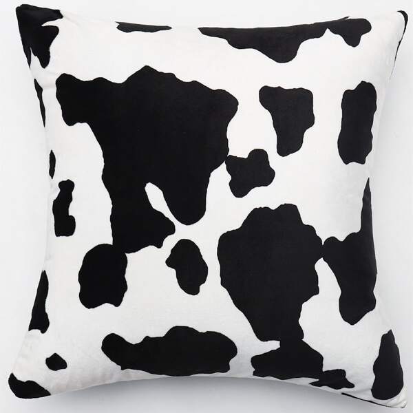 

Cow Print Cushion Cover Without Filler, Black and white
