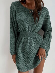 SHEIN LUNE 蝙蝠袖束腰毛衣裙 - 墨綠色 - 查看 6