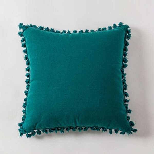 

Plain Tassel Decor Cushion Cover Without Filler, Green