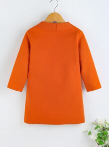 Toddler Girls Shawl Collar Pocket Patched Open Front Overcoat - Orange - View 2