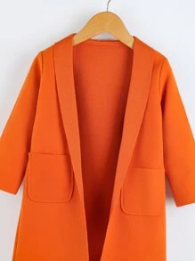 Toddler Girls Shawl Collar Pocket Patched Open Front Overcoat - Orange - View 4