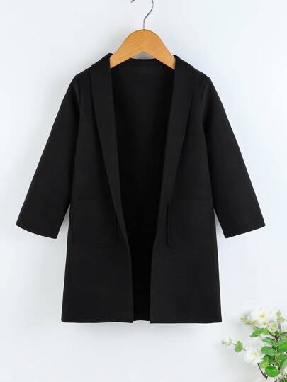 SHEIN Young Boy Pocket Patched Open Front Overcoat
