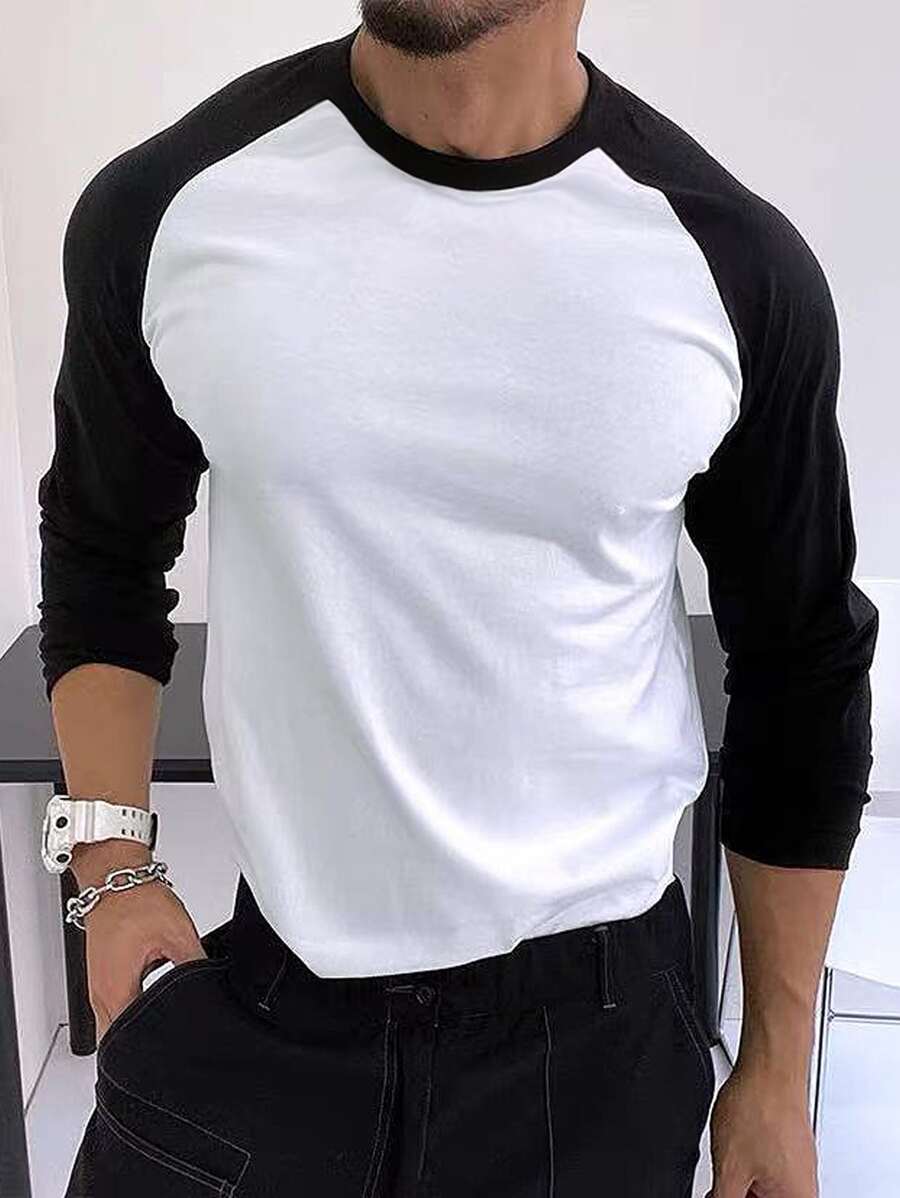 Manfinity Homme 男士撞色插肩袖T恤 - 黑與白 - 查看 1