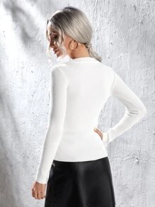 SHEIN Privé Solid Cut Out Jumper - White - View 2