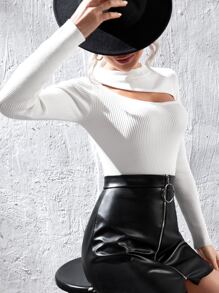 SHEIN Privé Solid Cut Out Jumper - White - View 3