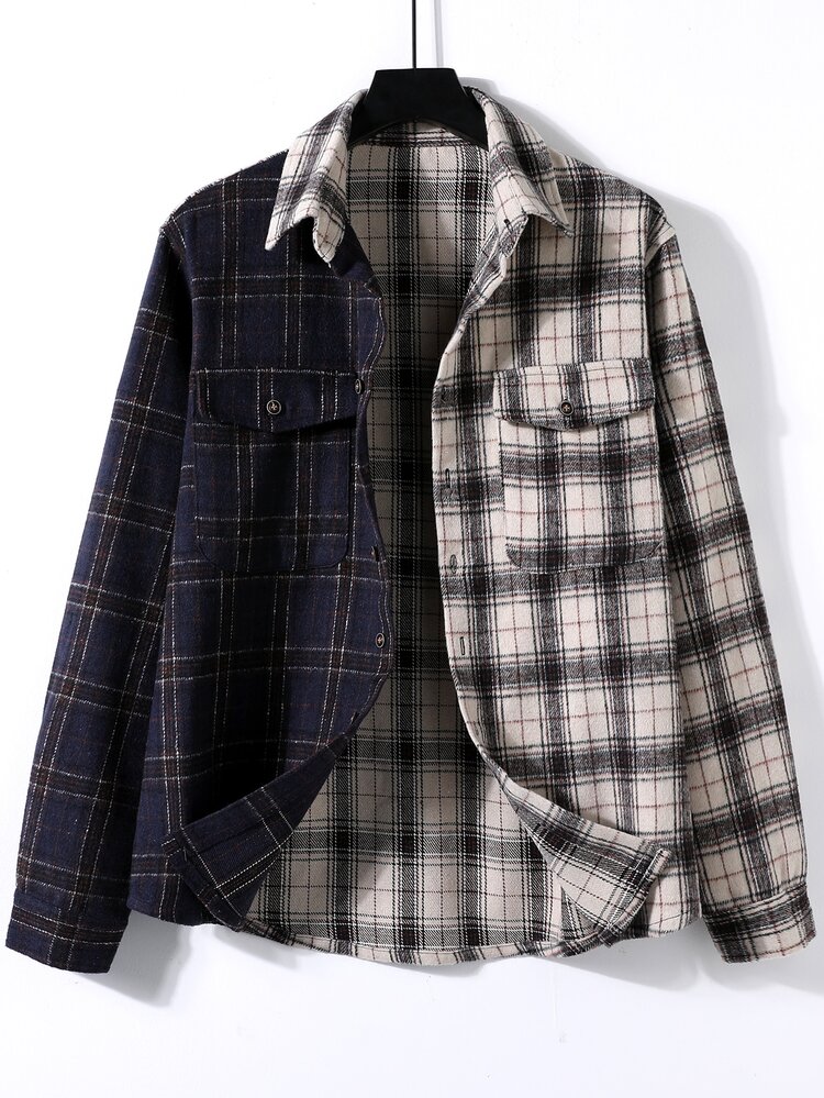 Manfinity Homme Manteau à carreaux à blocs de couleurs poche à rabat sans sweat-shirt à capuche - Multicolore - Voir 7