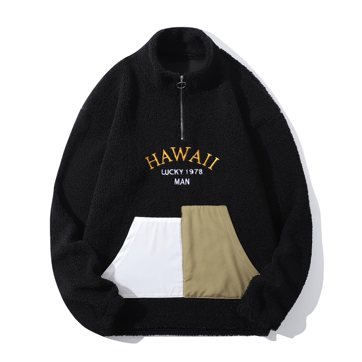 для мужчины Свитшот контрастный с текстовой вышивкой половинный на молнии из плюша