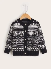 Niñitos Cárdigan con patrón geométrico - Blanco y Negro - Ver 1