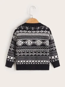 Niñitos Cárdigan con patrón geométrico - Blanco y Negro - Ver 2