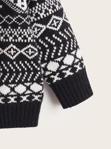 Niñitos Cárdigan con patrón geométrico - Blanco y Negro - Ver 3