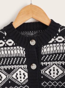 Niñitos Cárdigan con patrón geométrico - Blanco y Negro - Ver 4