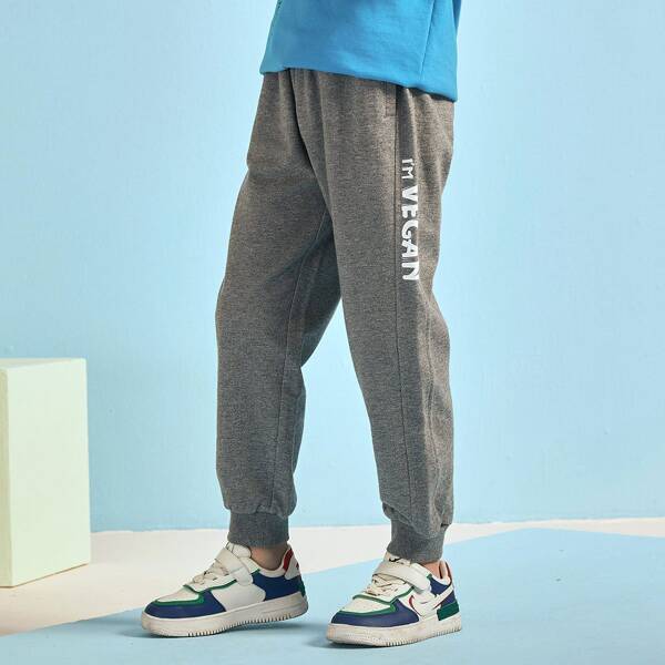 

Boys Slogan Graphic Sweatpants, Dark grey