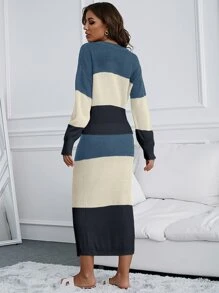 Mulvari Color Block Drop Shoulder Sweater & Knit Skirt - Multicolor - View 2